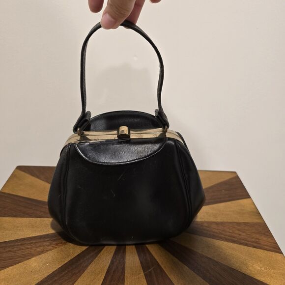 True Vintage 50s Roth-Made Mini Evening Bag Purse Black Calf Leather Chic READ - Picture 1 of 14